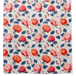 Crimson and Coral Flower Shower Curtain