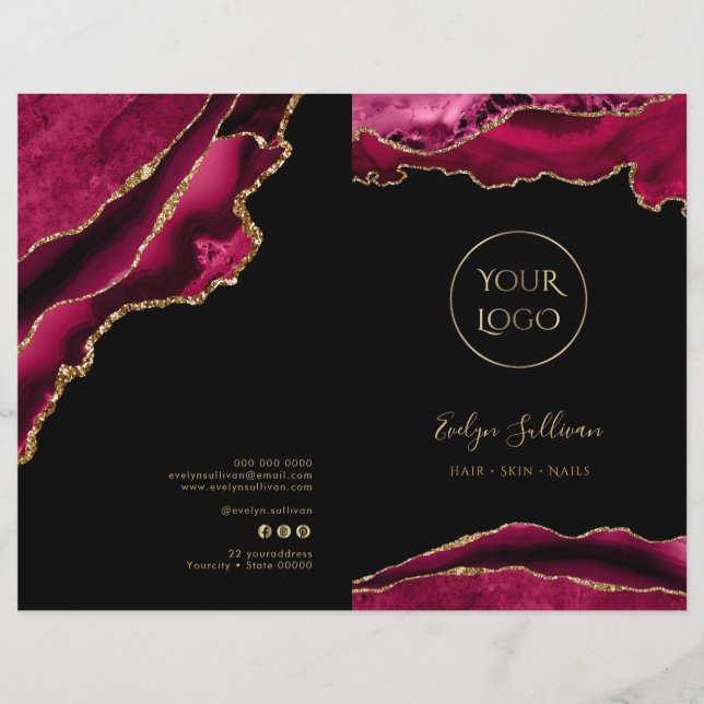 crimson and gold agate service menu brochure (Front)
