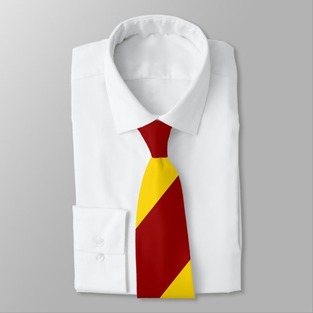Crimson and Gold Broad Regimental Stripe Tie (Tied)