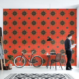 Crimson and Obsidian Geometric Tribal Star  Wallpaper