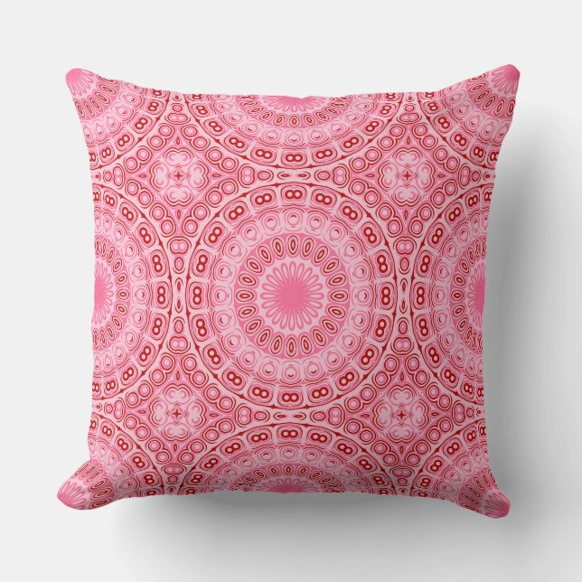 Crimson and Pink Mandala Pattern Cushion (Front)