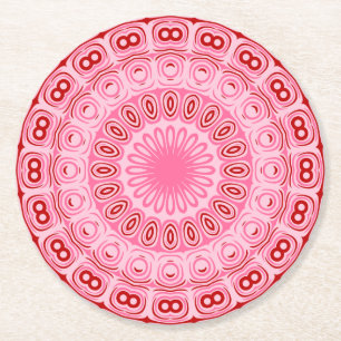 Crimson and Pink Mandala Pattern Round Paper Coaster