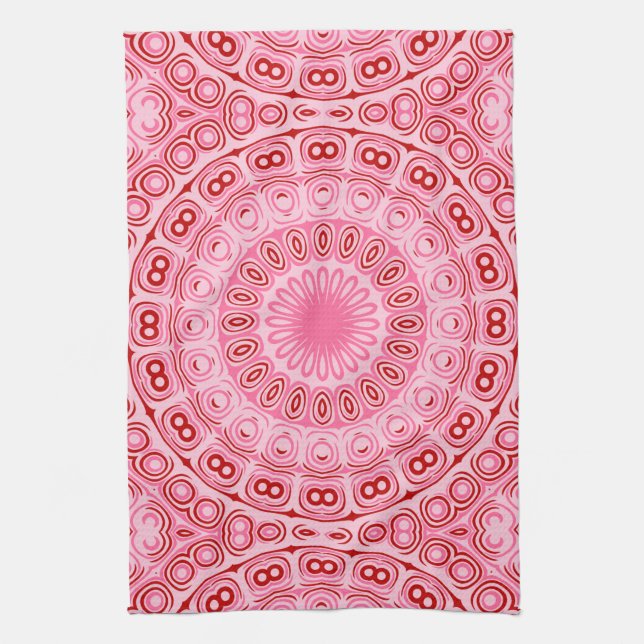 Crimson and Pink Mandala Pattern Tea Towel (Vertical)