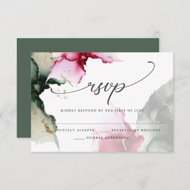 Crimson and Sage Green Watercolor RSVP Card (Front/Back)