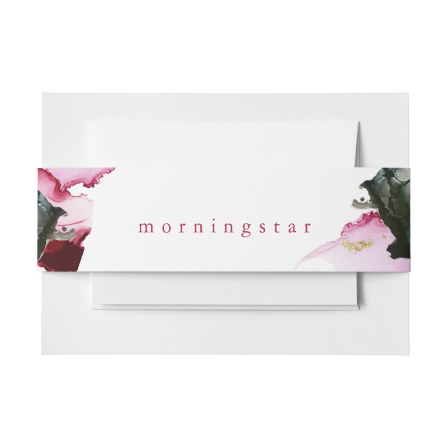 Crimson and Spruce Green Abstract  Invitation Belly Band (Front Example)