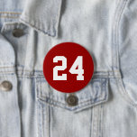 Crimson and White Athlete Jersey Number 7.5 Cm Round Badge<br><div class="desc">Cheer on your favourite sports team, football player or just show off your school pride with a custom personalised spirit button! Personalise with a player's jersey number or other custom text. Perfect for football, basketball, baseball and soccer games! Create custom pins for the whole team, cheerleaders, parents and siblings to...</div>