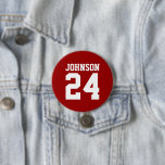 Crimson and White Athlete Name Jersey Number 7.5 Cm Round Badge<br><div class="desc">Cheer on your favourite sports team, football player or just show off your school pride with a custom personalised spirit button! Add your school name or personalise with a player's name and jersey number. Perfect for football, basketball, baseball and soccer games! Create custom pins for the whole team, cheerleaders, parents...</div>