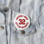 Crimson and White Football Mum Jersey Number 7.5 Cm Round Badge<br><div class="desc">Cheer on your favourite sports team, football player or just show off your school pride with a custom personalised spirit button! Add your school name or personalise with a player's name and jersey number. Perfect for football, basketball, baseball and soccer games! Create custom pins for the whole team, cheerleaders, parents...</div>