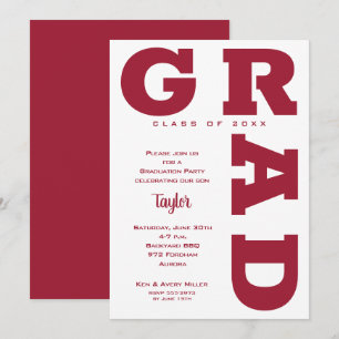 Crimson and White Graduation Party Invitation