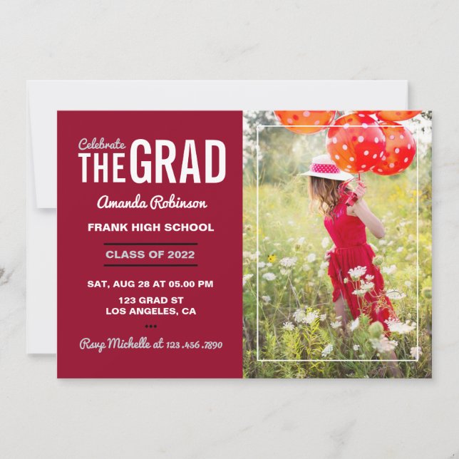 Crimson and White Graduation Party Photo Invitation (Front)