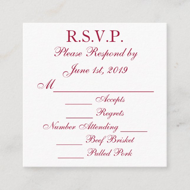 Crimson and White Response RSVP Cards (Front)