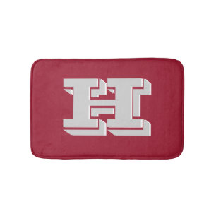 Crimson and White Varsity Letter Style Monogram Bath Mat