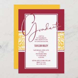 Crimson and Yellow Damask Graduation Invitation
