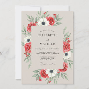 Crimson Anemone Painted Wedding Invitation