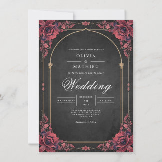 Crimson Arch Floral Romance Wedding Invitation