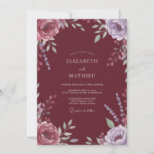 Crimson Artistic Bloom Wedding Invitation