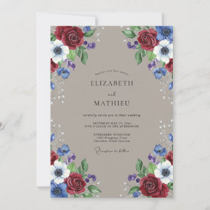 Crimson Azure Anemone Wedding Invitation