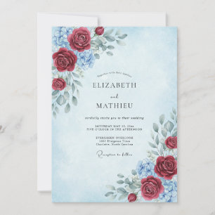 Crimson Azure Bloom Wedding Invitation