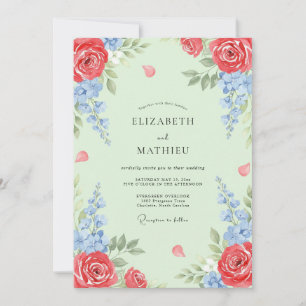 Crimson Azure Mint Petal Wedding Invitation