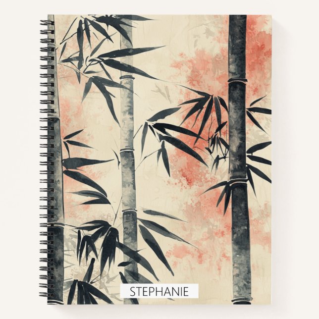 Crimson Bamboo Serenity Ink Wash Notebook (Front)