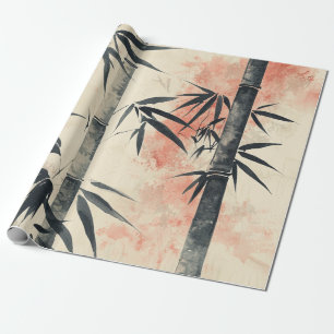 Crimson Bamboo Serenity Ink Wash Wrapping Paper