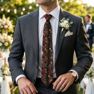 Crimson Baroque Rose Elegance Tie