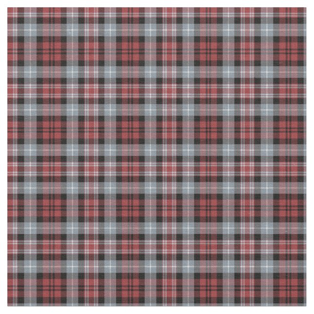 Crimson, Black and Grey Sporty Plaid Fabric (Close Up)