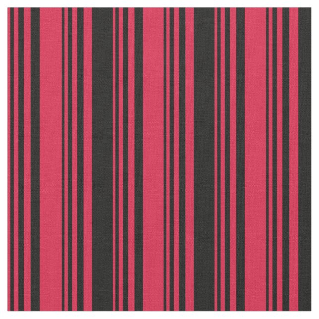 Crimson & Black Coloured Lines/Stripes Pattern Fabric (Close Up)