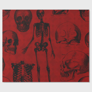 Crimson & Black Skeletons Anatomy Wrapping Paper