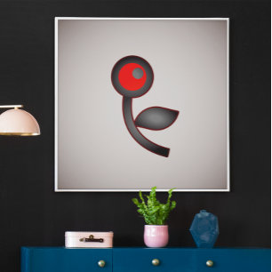 Crimson Bloom: Abstract Flower with Red and Black Poster