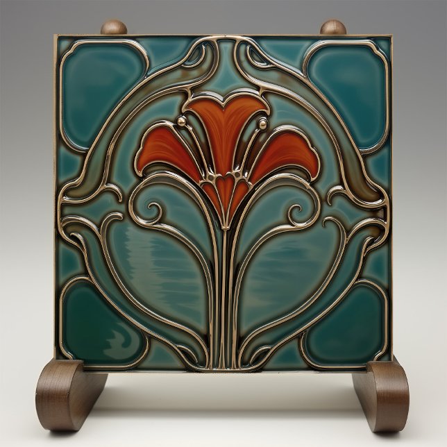 Crimson Bloom Art Nouveau Tile (Creator Uploaded)