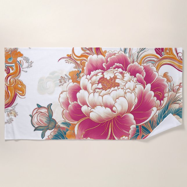 Crimson Bloom Beach Towel (Front)