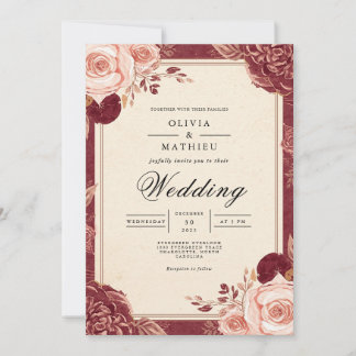 Crimson Bloom Romantic Floral Wedding Invitation