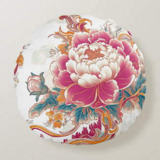 Crimson Bloom Round Cushion