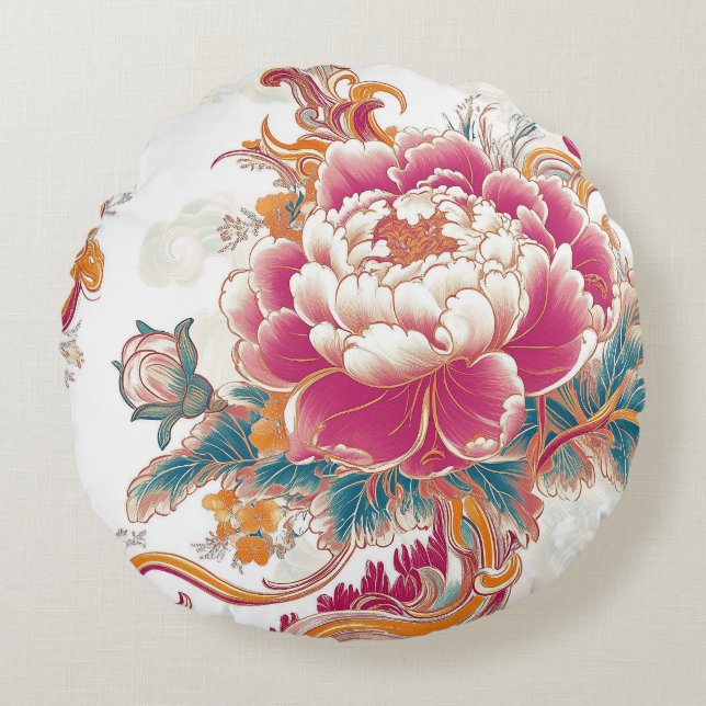 Crimson Bloom Round Cushion (Front)
