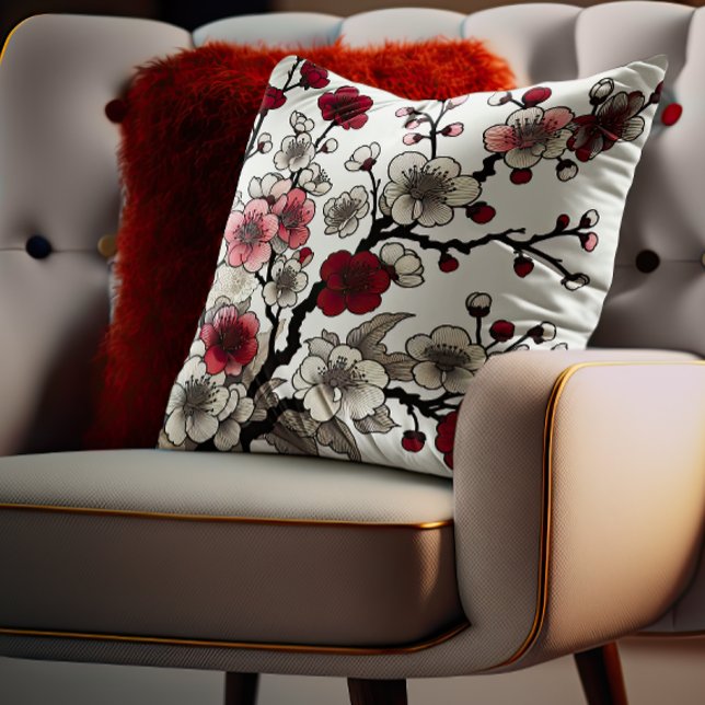 Crimson Blossom Elegance - Japanese-Inspired Flora Cushion (Creator Uploaded)