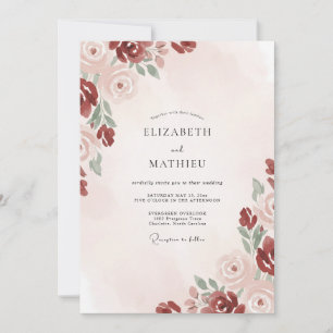 Crimson Blush Bloom Wedding Invitation