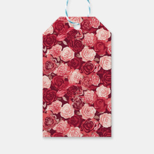 Crimson & Blush Seamless Rose Pattern Gift Tags