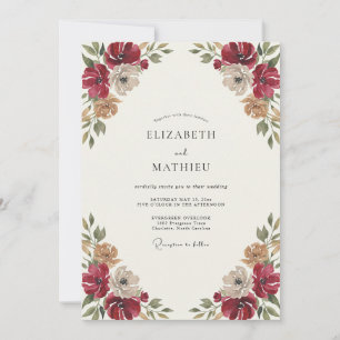 Crimson Botanical Watercolor Wedding Invitation