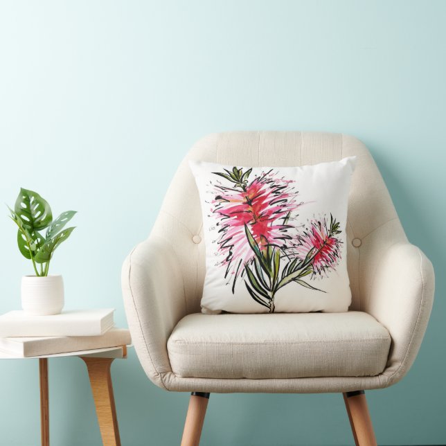 Crimson Bottlebrush Australian Native Flower  Cushion (Chair)