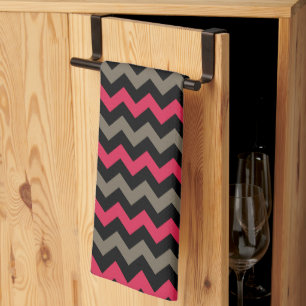 Crimson, Brown & Black Chevron Pattern Tea Towel