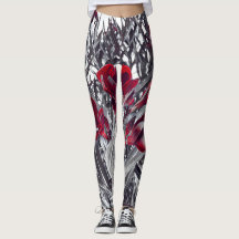Crimson Callas and Monochrome Leaf Print Leggings