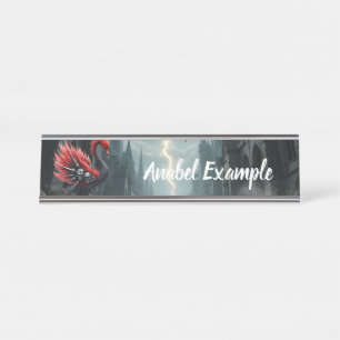 Crimson Cathedral Swan.  Desk Name Plate