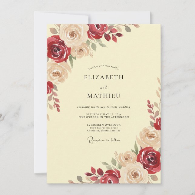 Crimson Champagne Petal Wedding Invitation (Front)