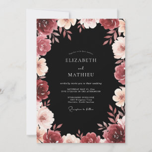 Crimson Charcoal Blossom Wedding Invitation