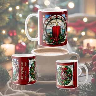 Crimson Christmas Candle Faux Stained Customisable Coffee Mug