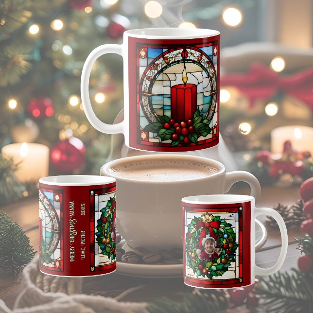 Crimson Christmas Candle Faux Stained Customisable Coffee Mug (Creator Uploaded)