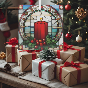  Crimson Christmas Candle Faux Stained  Glass Tree Decoration