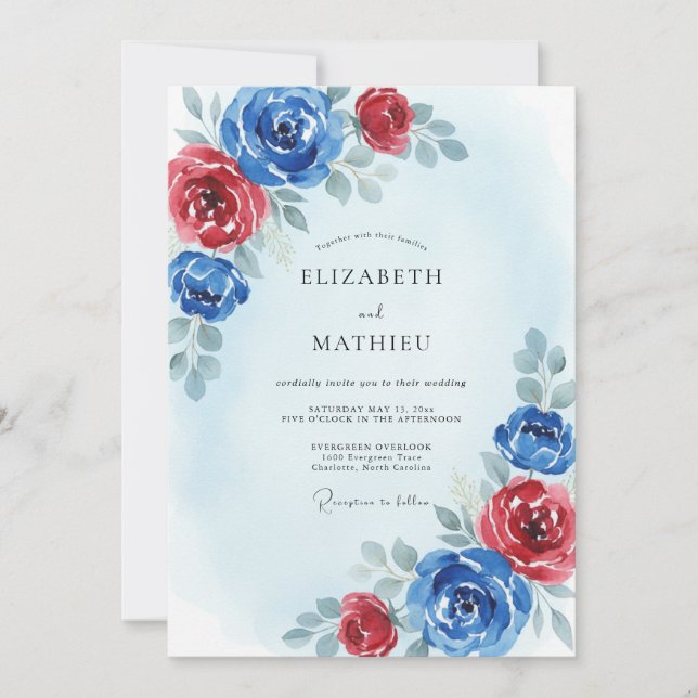 Crimson Cobalt Rose Wedding Invitation (Front)