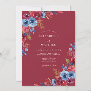 Crimson Cornflower Foliage Eucalyptus Wedding Invitation